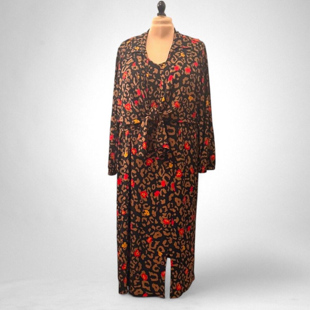 IMAN Chic Runway Jersey Dress & Tie Front Topper Leopard Print Set, Size 3XP